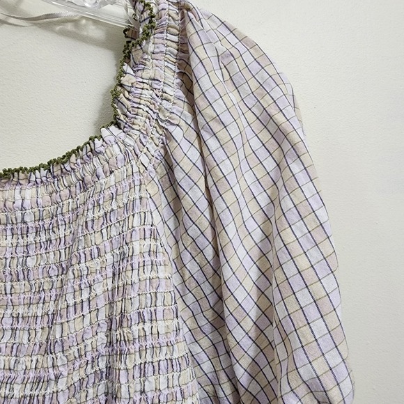 Old Navy NWT smocked plaid puff short sleeve baby doll top woman's size XL - Picture 5 of 9